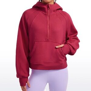 NWT CRZ YOGA Women's Fleece  Red  Zip Up Cropped Hoodie Long Sleeve Sz XL